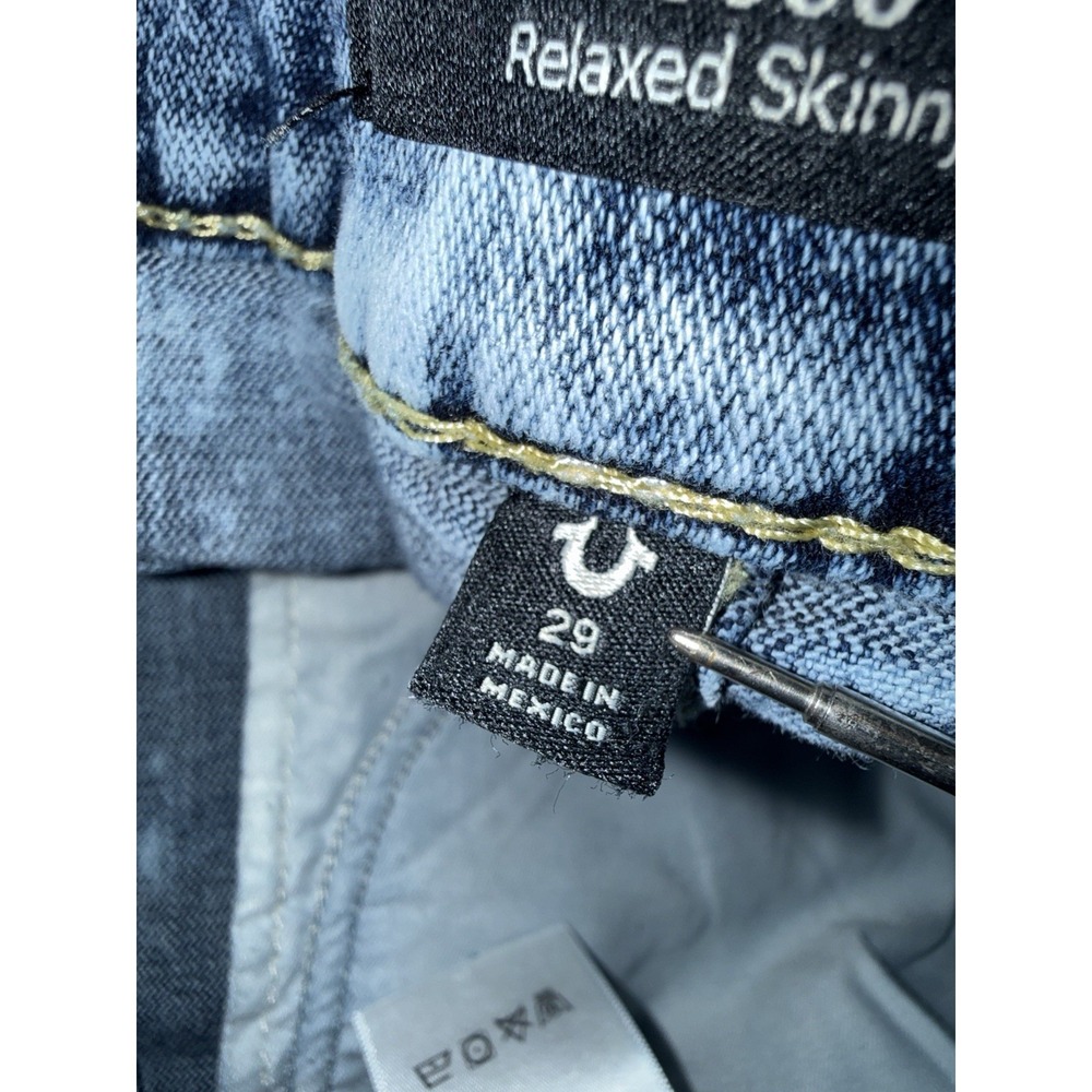 True Religion Jeans Rocco 29x34 Big T Flap Pocket Relaxed Skinny Acid Wash - Picture 13 of 14